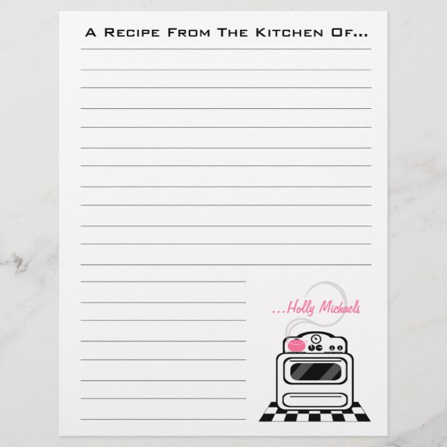 Papier de recette Retro Stove Pink Kitchen (Devant)