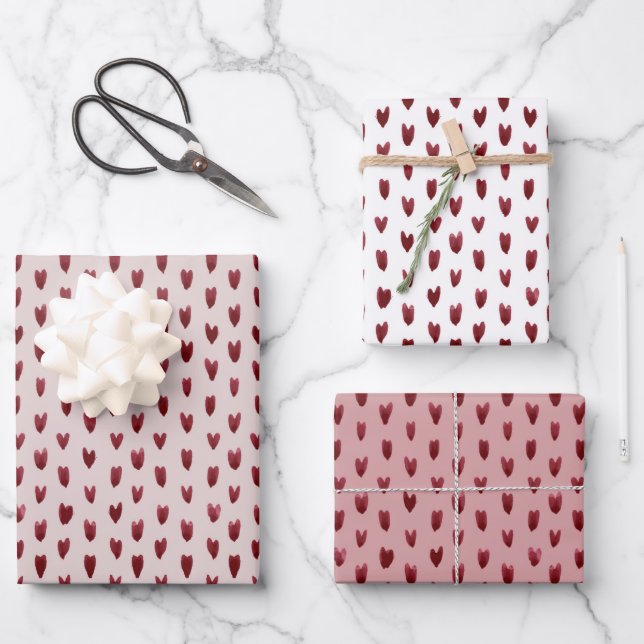 Papier de recouvrement trio Coeurs peints (Recto)