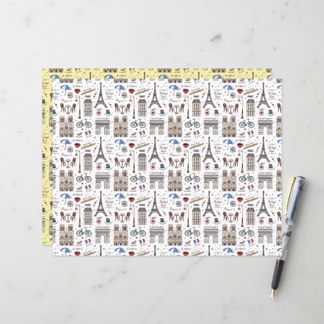 Papier de scrapbook Doodles Paris Fun (Devant/Arrière en situation)
