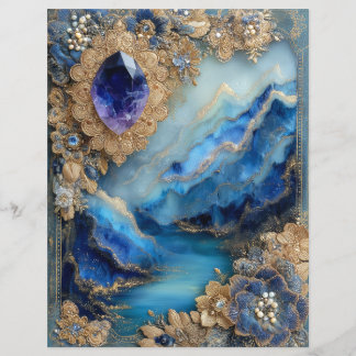 Papier de scrapbook Junk Journal Paysage Or Bleu