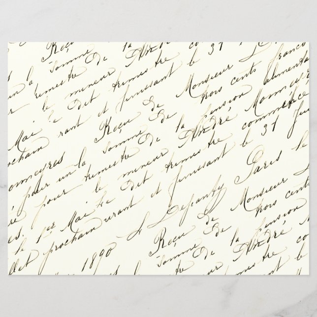 Papier de scrapbook vintage écriture française (Devant)