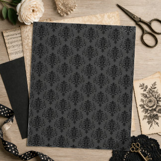 Papier de scrapbooking damassé gris noir gothique 