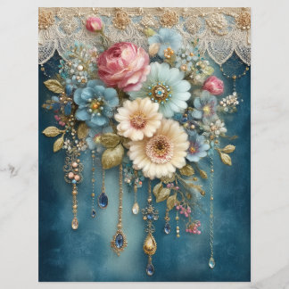 Papier de scrapbooking fleur bleue sarcelle pour j