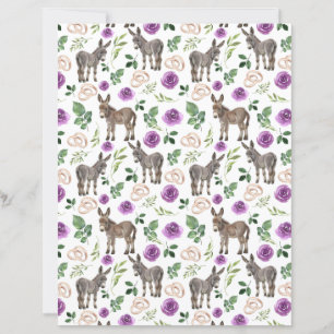 Papier de scrapbooking floral violet âne rustique