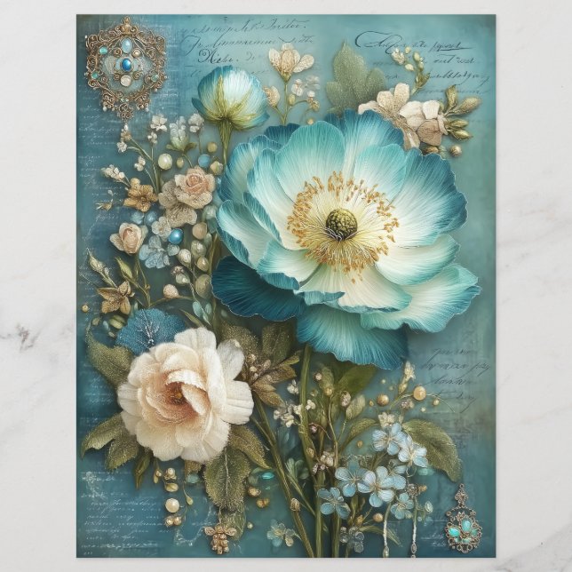 Papier de scrapbooking pour journal déchiré à fleu (Devant)