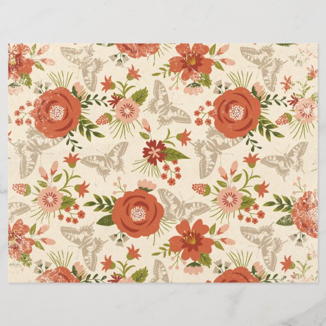 Papier de scrapbooking végétal et papillon (Devant)