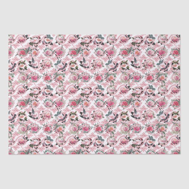 Papier de soie à filigrane floral rose réel (Recto)