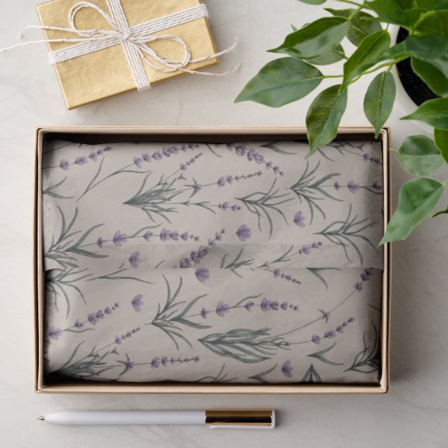 Papier de soie à motif botanique de lavande (Cadeau)