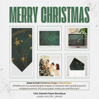 Papier de soie à motifs de Noël Vert & Or
