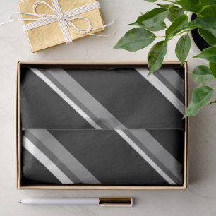 Papier de Soie à Rayures Diagonales Noir et Blanc