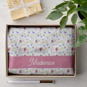 Papier de soie aquarelle fleur sauvage bleu rose