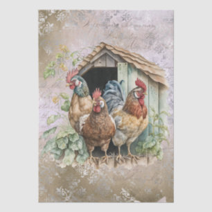 Papier de soie aquarelle poulets de la ferme print