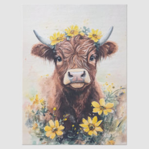 Papier de soie aquarelle vache des Highlands Fleur