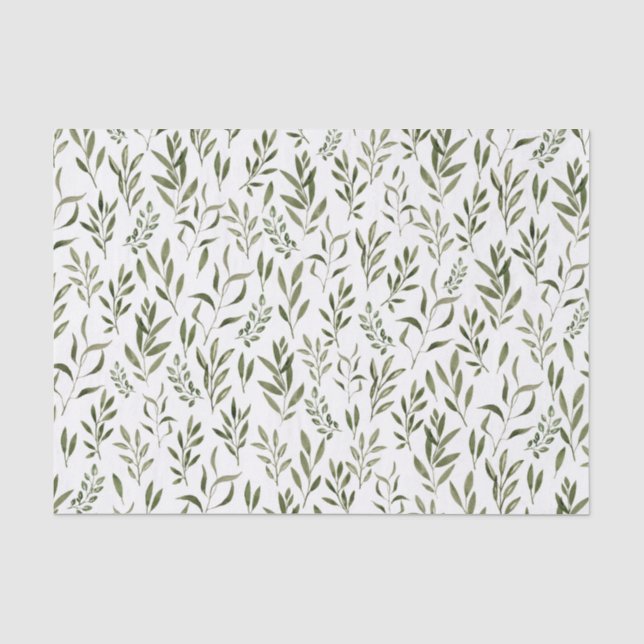 Papier de soie botanique à feuilles vertes aquarel (Recto)