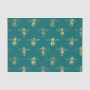 Papier de soie cadeau motif abeille sarcelle et fe
