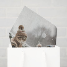 Papier de soie Combat de boules de neige Chats vin