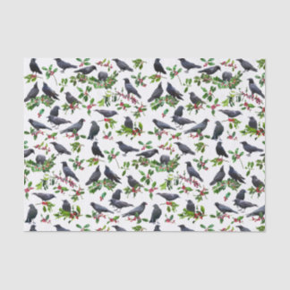 Papier de soie Corbeaux Feuillage de houx