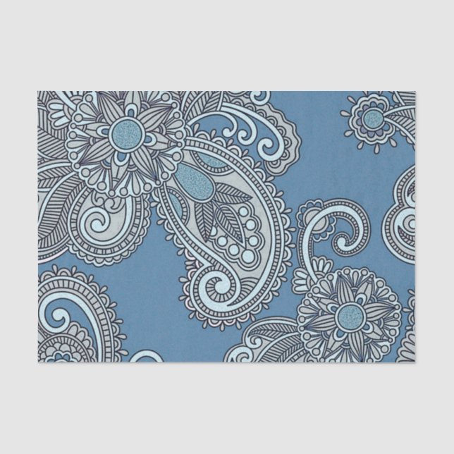 Papier de soie de soie bleu de Paisley (Recto)