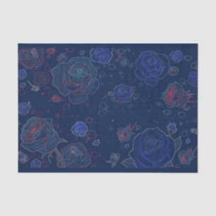 Papier de soie de soie bleu de saphir de roses de