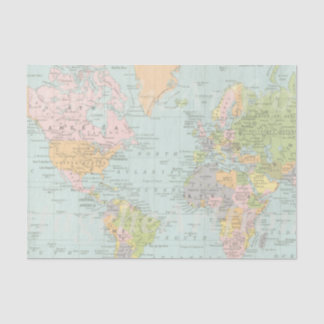 Papier de soie de soie de carte du monde