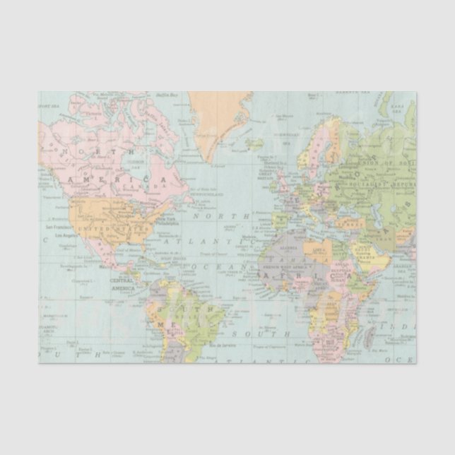 Papier de soie de soie de carte du monde (Recto)