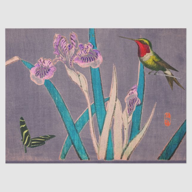 Papier de soie de soie de COLIBRI ET d'IRIS (Recto)