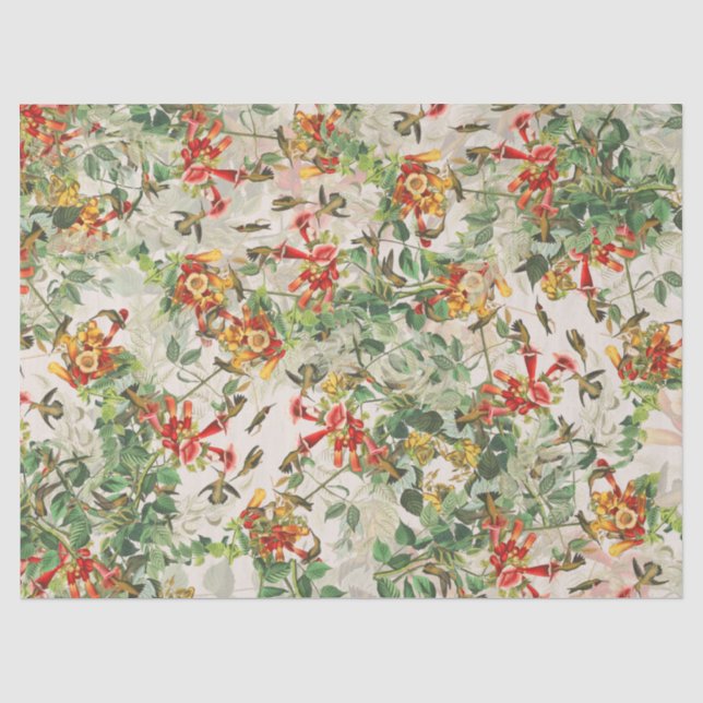 Papier de soie de soie de fleurs d'oiseaux de (Recto)