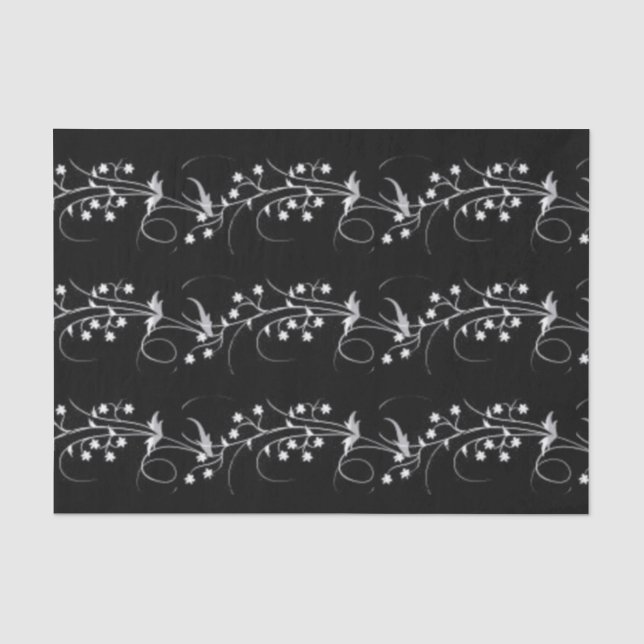 Papier de soie de soie floral blanc noir élégant (Recto)
