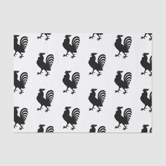 Papier de soie de soie noir de silhouette de coq (Recto)