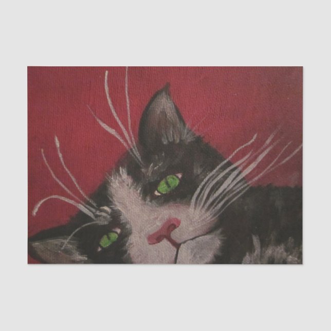 papier de soie de soie noir et blanc de chat (Recto)