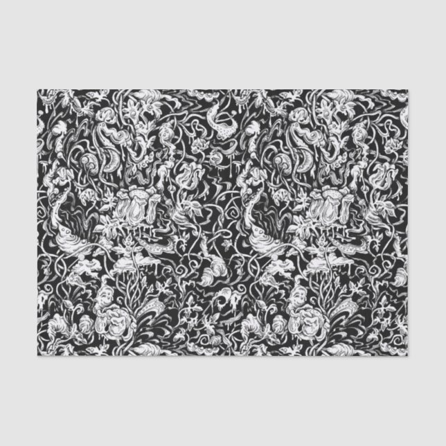Papier de soie de soie noir et blanc de jardin (Recto)