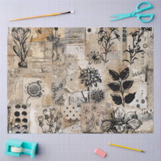 Papier de soie découpage collage botanique encre
