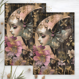 PAPIER DE SOIE DECOUPAGE LUNE ET PAPILLON MYSTIQUE