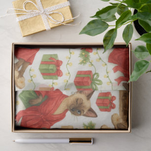 Papier de soie drôle de Noël avec un chat siamois