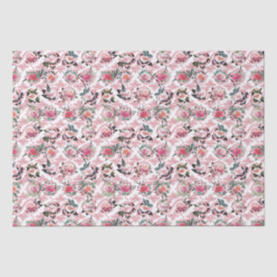 Papier de soie filigrané rose à motif floral réel