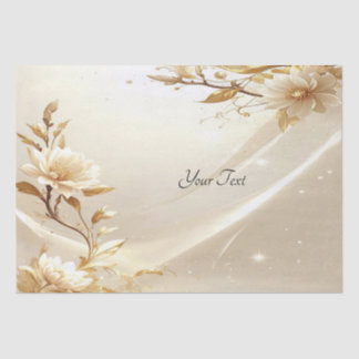Papier de soie Fleurs Blanches et Dorées