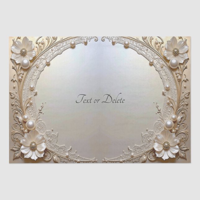 Papier de soie fleurs blanches perles moderne (Recto)