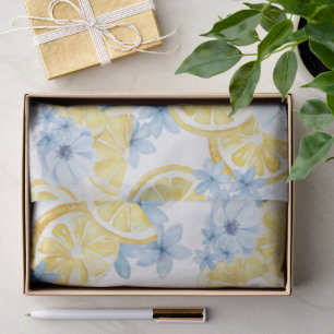 Papier de soie fleurs et citrons tranchés aquarell