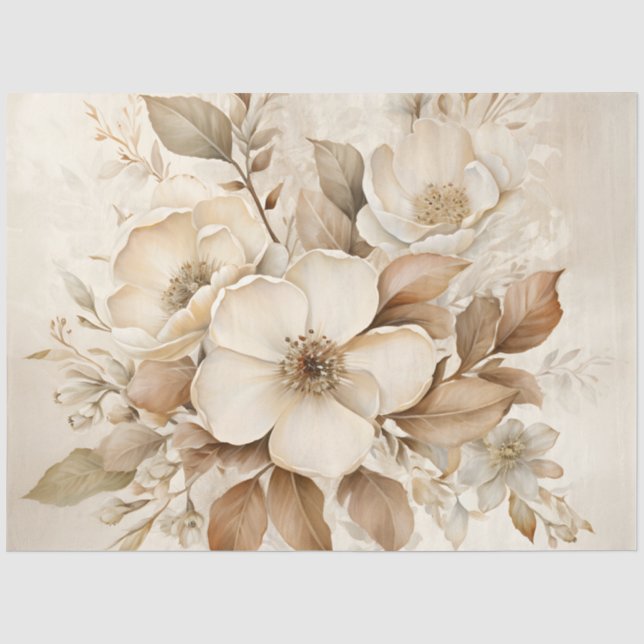 Papier de soie floral crème ivoire pour mariage (Recto)