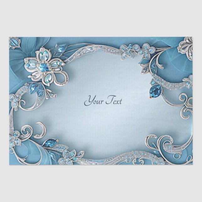 Papier de soie floral orné bleu (Recto)