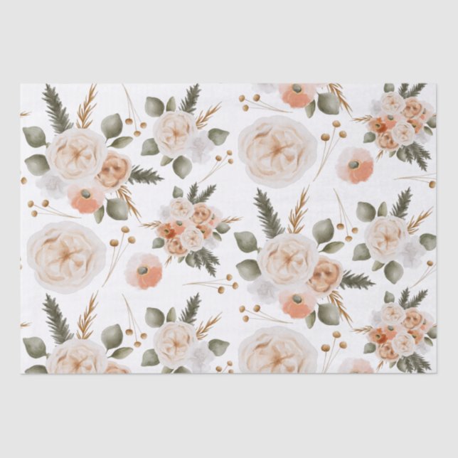 Papier de soie floral pêche  (Recto)