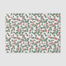 Papier de soie houx vert avec baies rouges