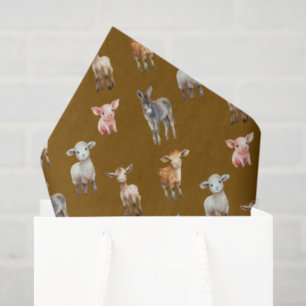 Papier de soie marron motif Animaux de la ferme