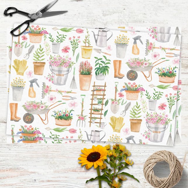Papier de soie outils de jardinage floral aquarell (In situ)