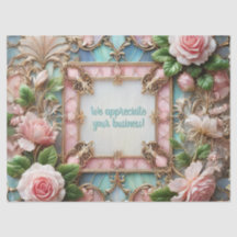 Papier de soie personnalisable avec roses encadrée