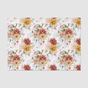 Papier de soie petit motif pivoines rouges et or
