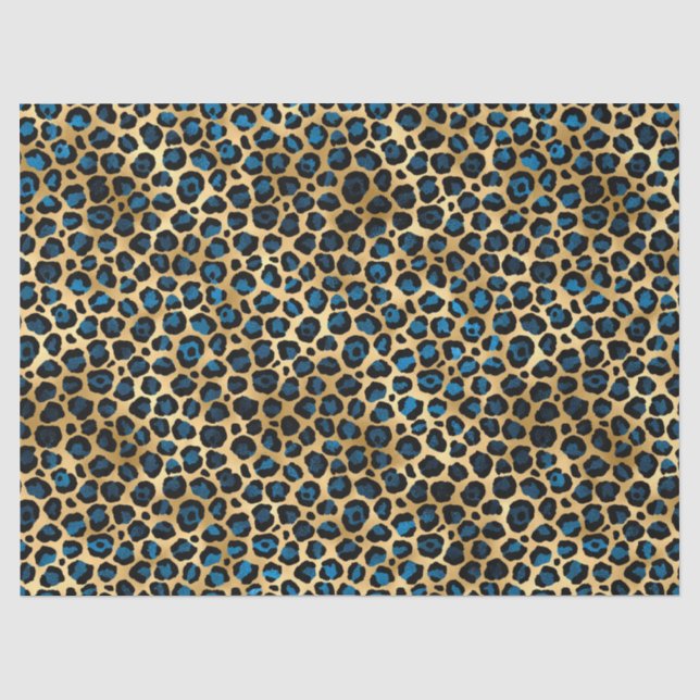 Papier de soie série léopard bleu et or modèle 4 (Recto)