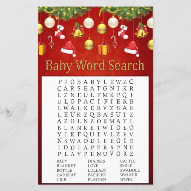 Papier Décor de Noël Baby shower Mot Recherche (Devant)