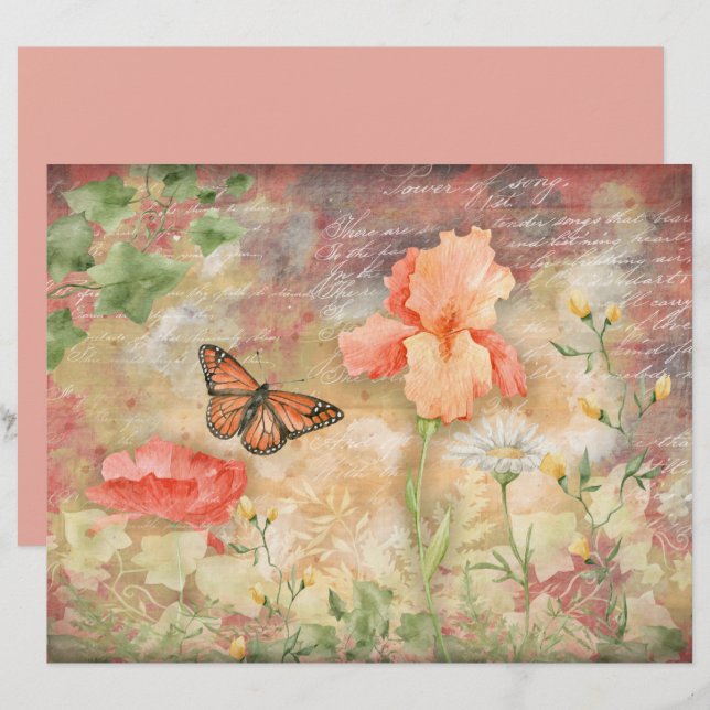 Papier Découpage du jardin des papillons floraux (Devant / Derrière)