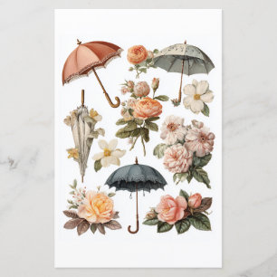 Papier Découpage - fleurs et parapluies romantiques vinta